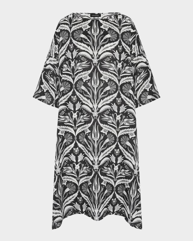 Sloped-Shoulder Wide A-Line Short-Sleeve Scoop-Neck Dress